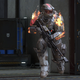 A Spartan soldier holds a sniper rifle on the Launch Site map in Halo Infinite.